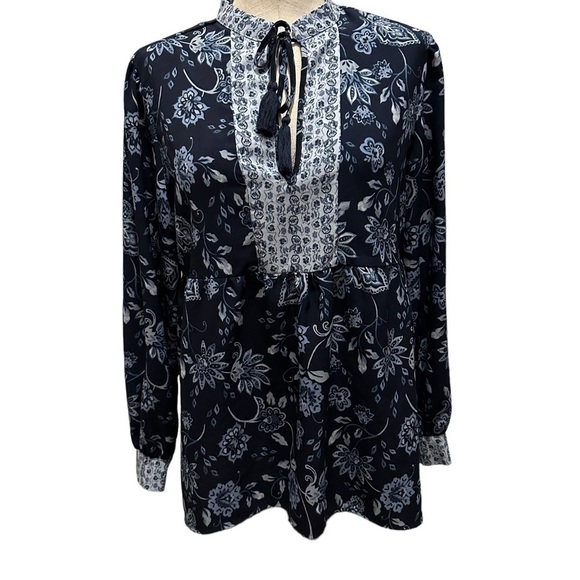 Dip Floral Peplum Blue Long Sleeve Size Medium Drawstrings - Picture 3 of 10